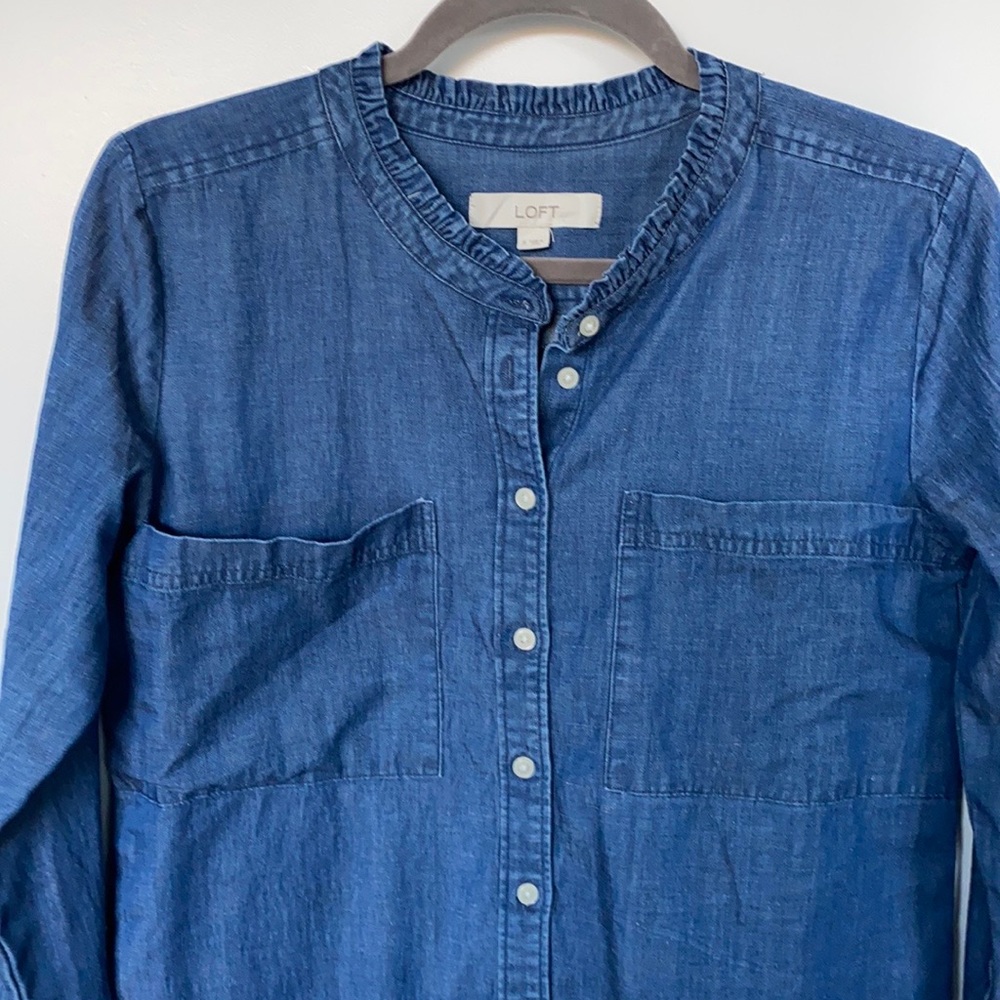 Loft Jean shirt with ruffle top